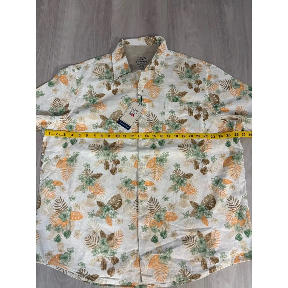 Chaps Mens Shirt Seacoast Wash Floral Palm Button Down Green Orange XXL NWT